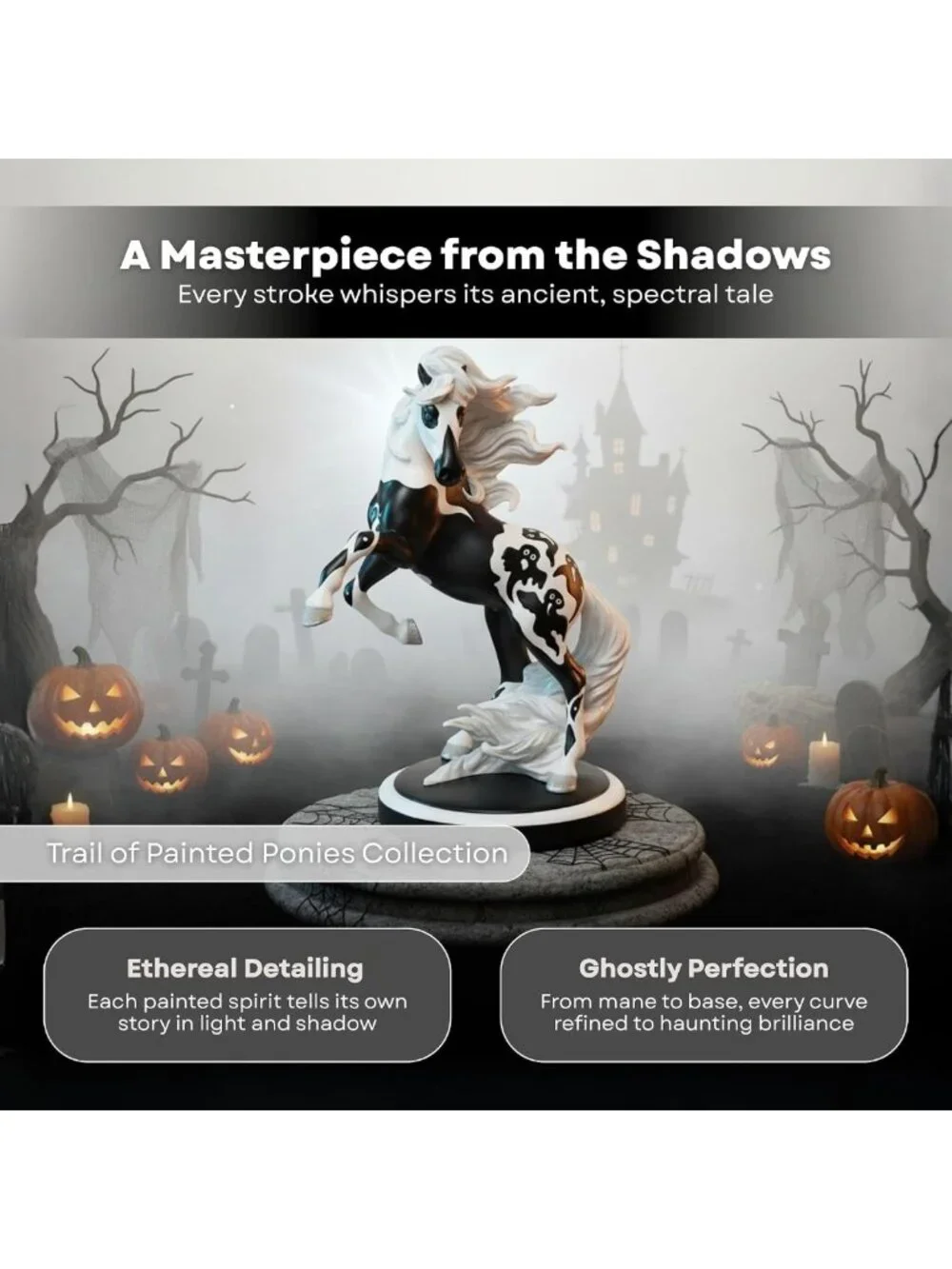 Hand-Painted Halloween Ghost Horse Figurine - 10.3